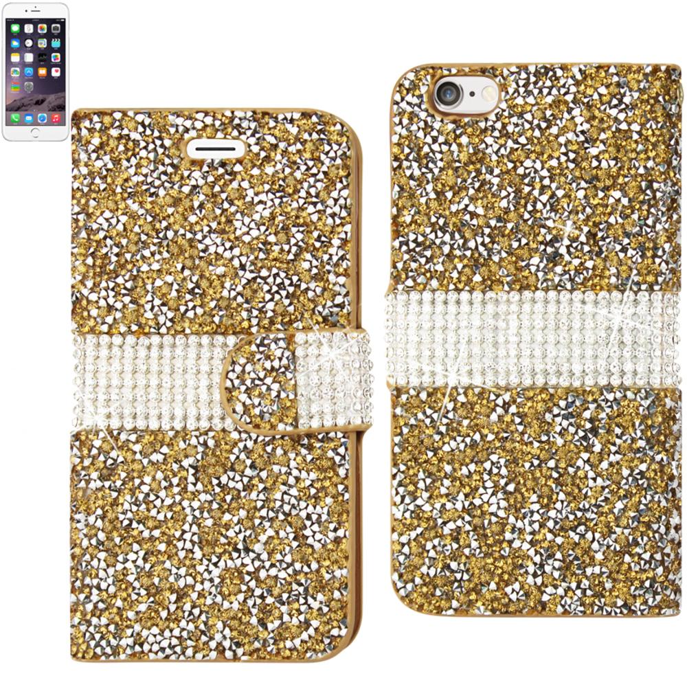Reiko Iphone 6 Diamond Rhinestone Wallet Case In Gold
