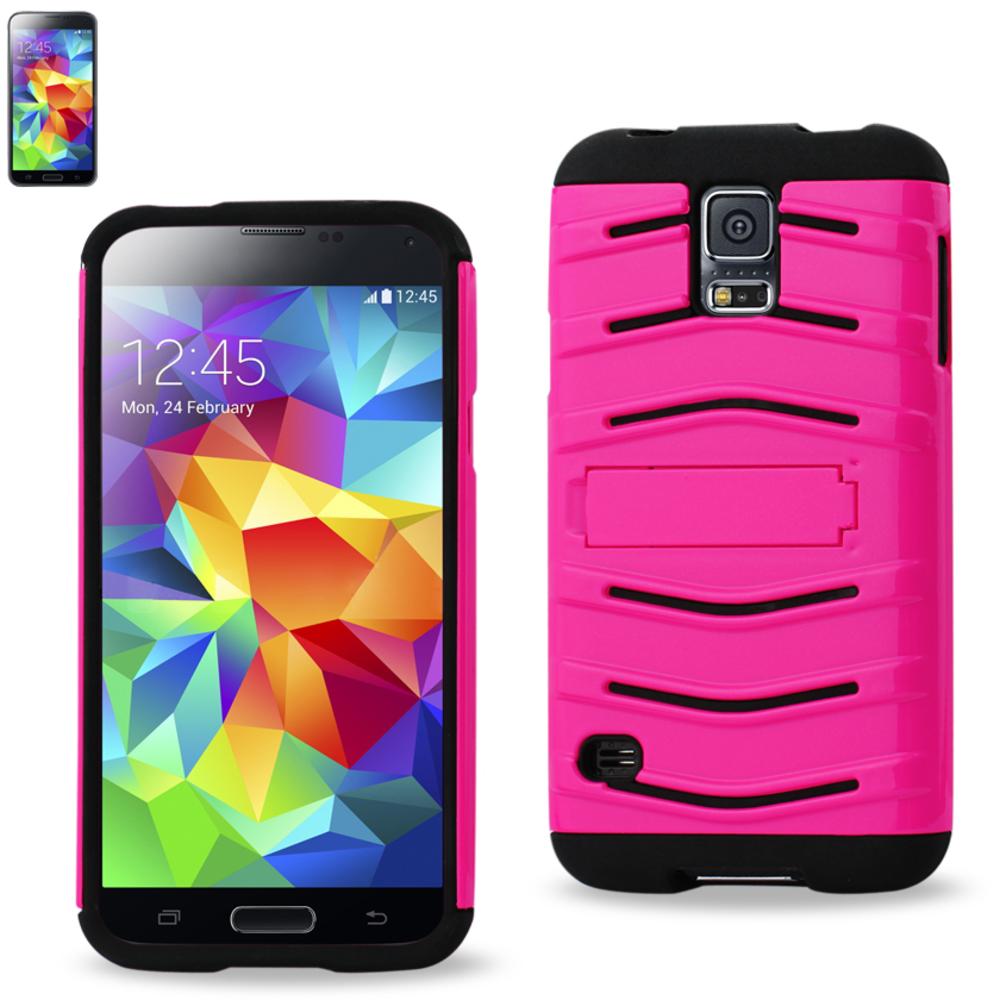 Reiko Samsung Galaxy S5 Hybrid Fishbone Case With Kickstand In Black Hot Pink