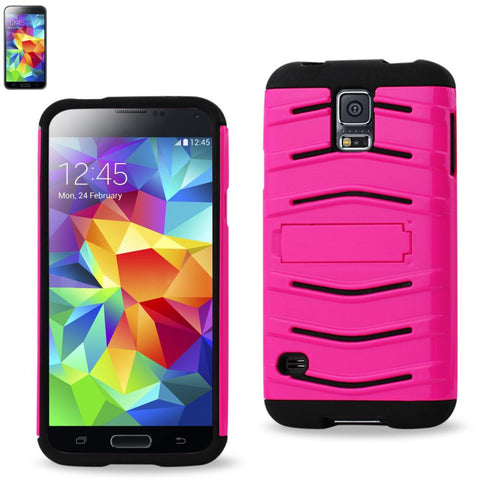 Reiko Samsung Galaxy S5 Hybrid Fishbone Case With Kickstand In Black Hot Pink