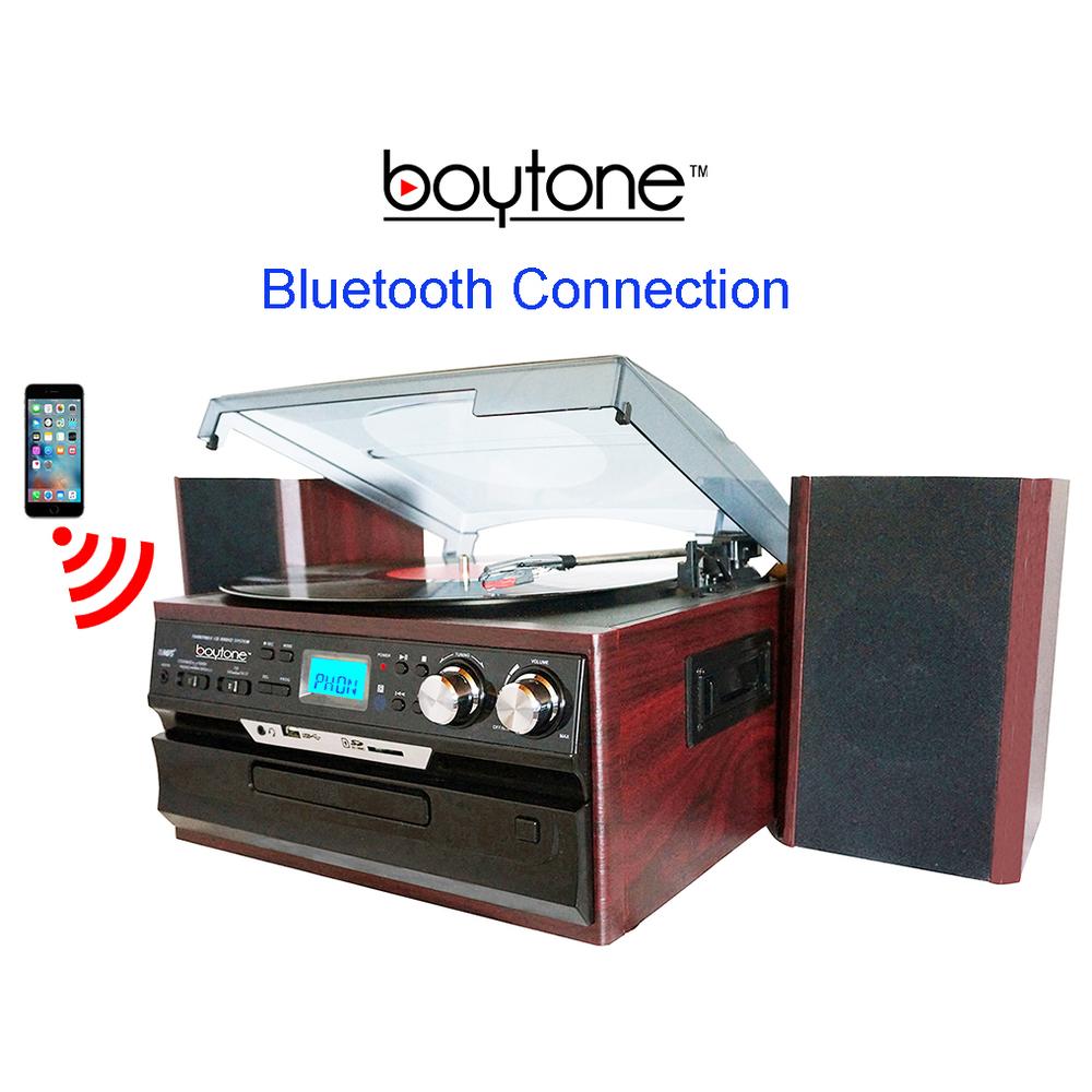 Boytone Bt-24djm Turntable With Bluetooth Connection, 3 Speed 33, 45, 78 Rpm, Cd, Ca