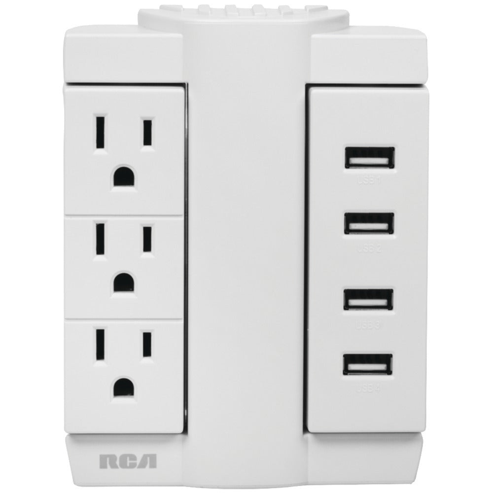 Rca 3-outlet Swivel Wall Tap With 4 Usb Ports Rcapswts3u48z