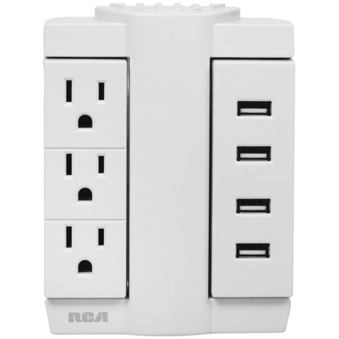 Rca 3-outlet Swivel Wall Tap With 4 Usb Ports Rcapswts3u48z