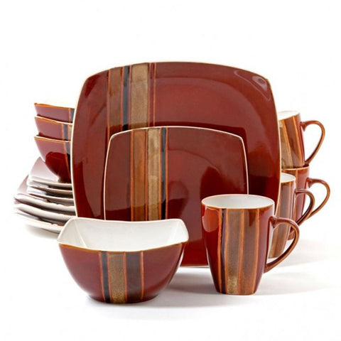 Gibson Elite Regent Classic 16 Piece Soft Square Stoneware Dinnerware Set In Red