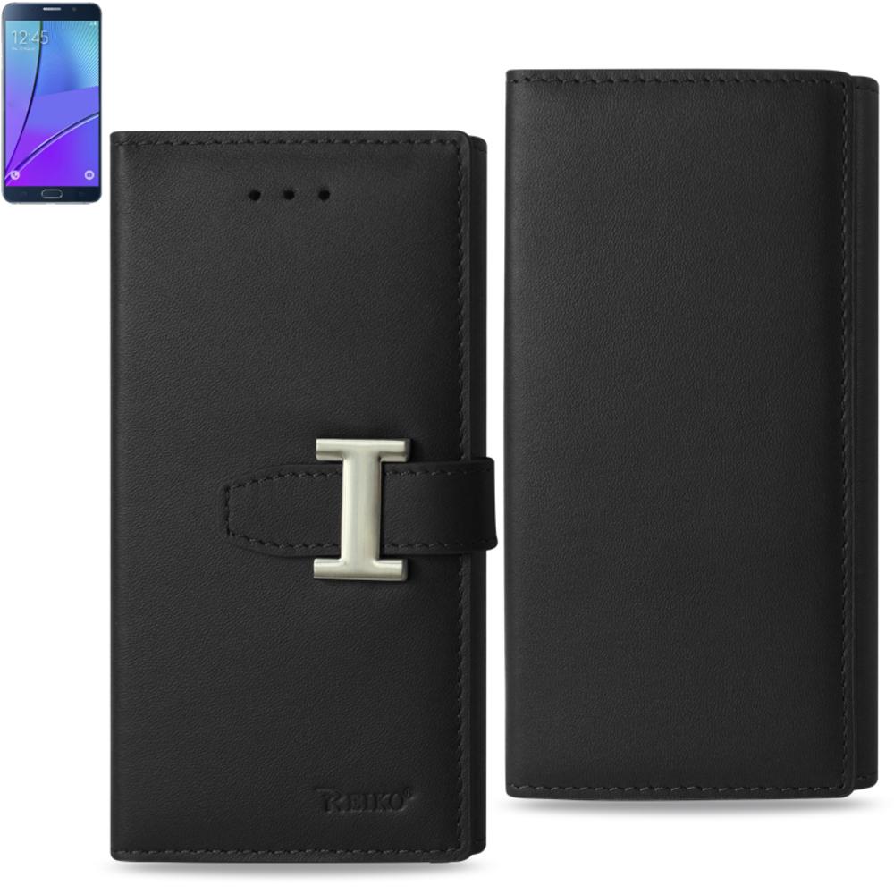 Reiko Samsung Galaxy Note 5 Plus Genuine Leather Rfid Wallet Case In Black
