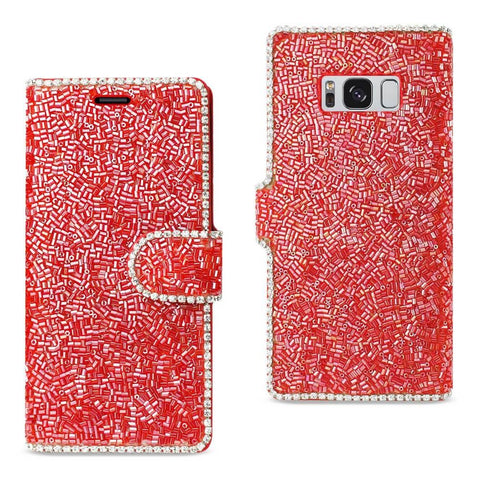 Reiko Samsung Galaxy S8/ Sm Bead Diamond Wallet Case In Red