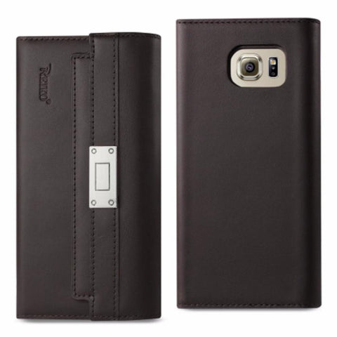 Reiko Samsung Galaxy S6 Genuine Leather Rfid Wallet Case And Metal Buckle Belt In Umber