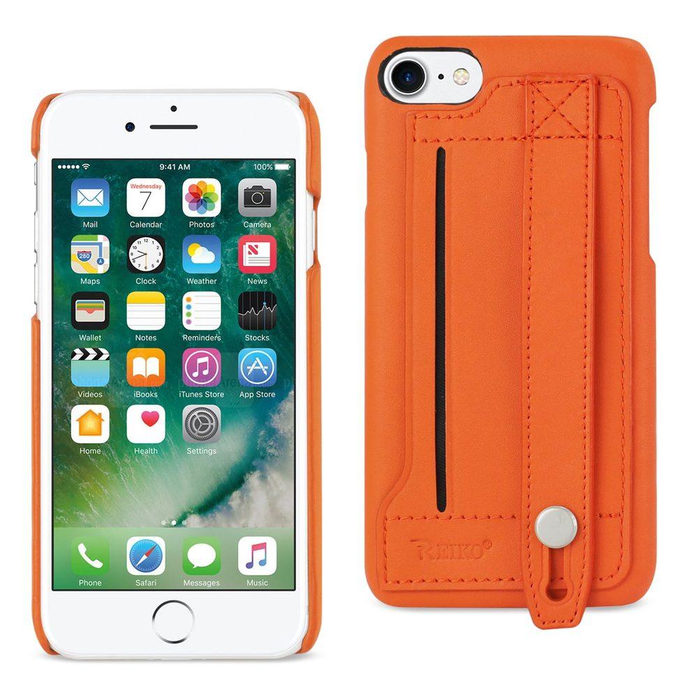 Reiko Iphone 8/ 7 Genuine Leather Hand Strap Case In Tangerine