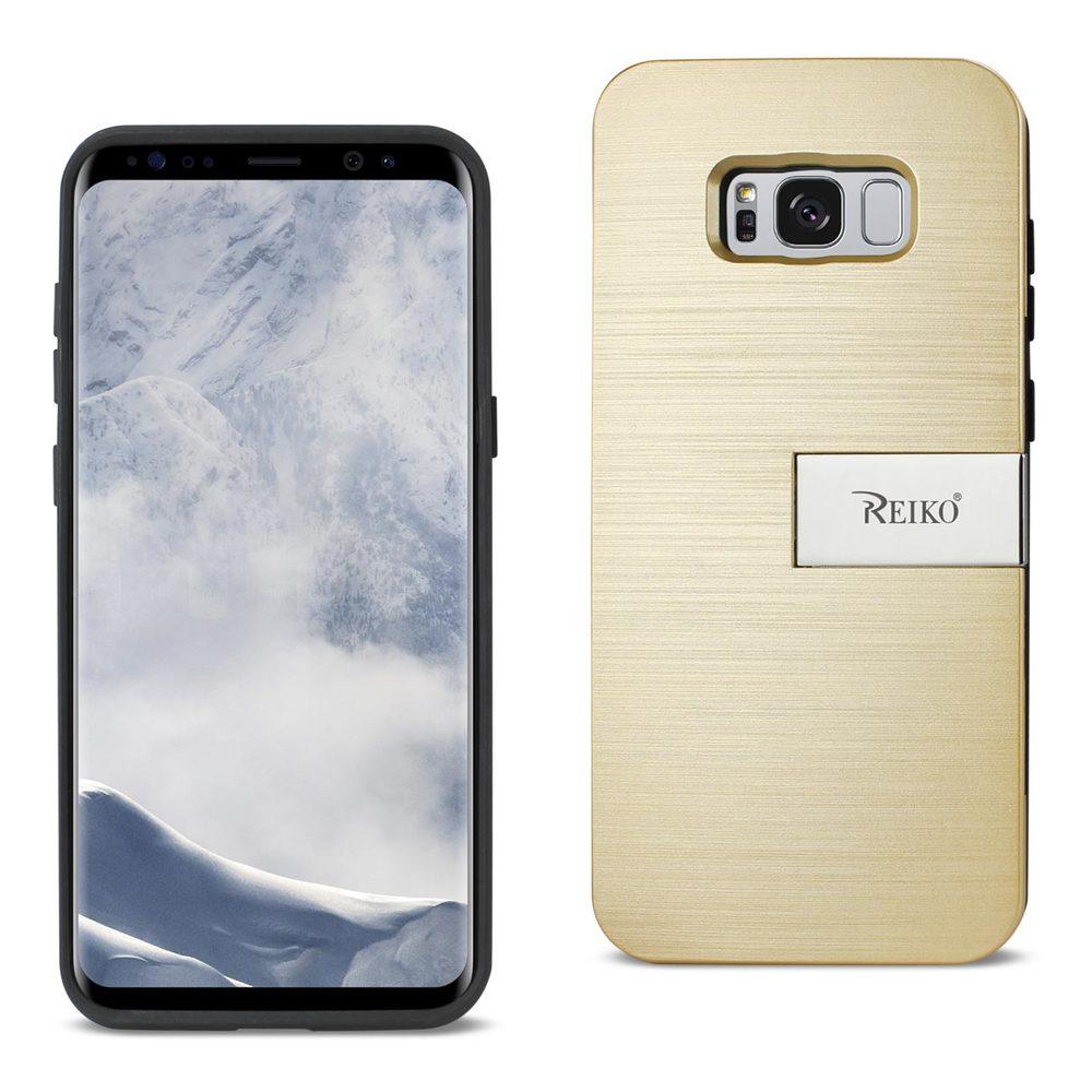 Reiko Samsung Galaxy S8/ Sm Slim Armor Hybrid Case With Card Holder And Kickstand In Gold