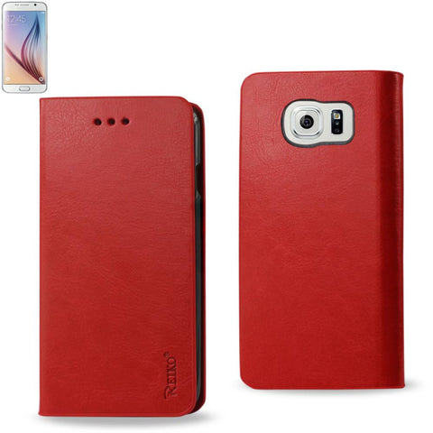 Reiko Samsung Galaxy S6 Flip Folio Case With Card Holder In Red