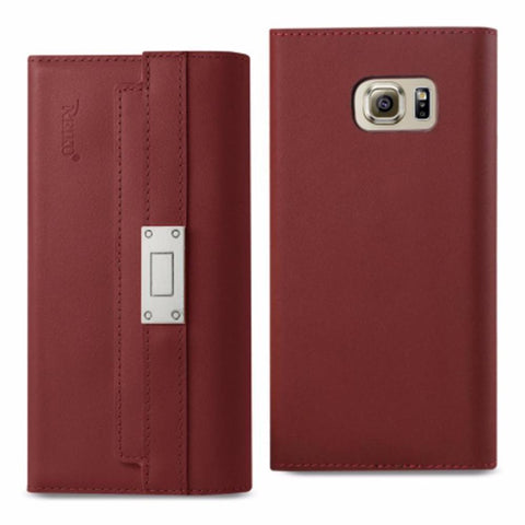 Reiko Samsung Galaxy S6 Genuine Leather Rfid Wallet Case And Metal Buckle Belt In Burgundy