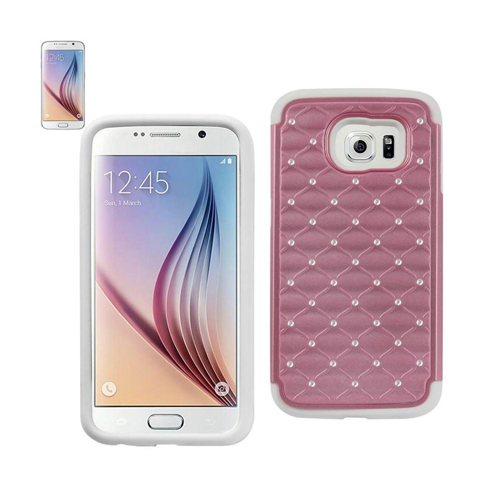 Reiko Samsung Galaxy S6 Hybrid Heavy Duty Jewelry Diamond Case In White Pink