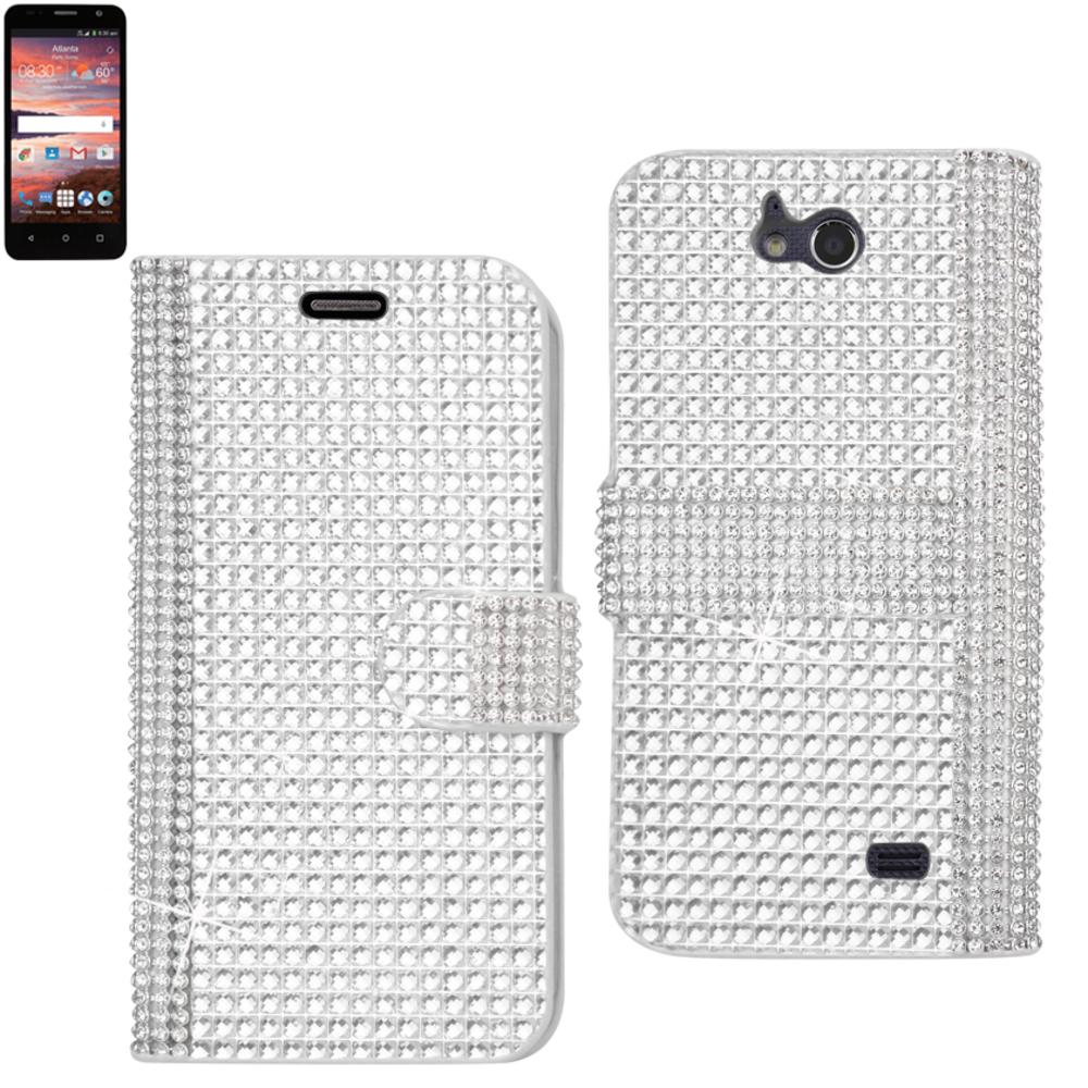 Reiko Zte Overture 2 Jewelry Diamond Rhinestone Wallet Case In Silver