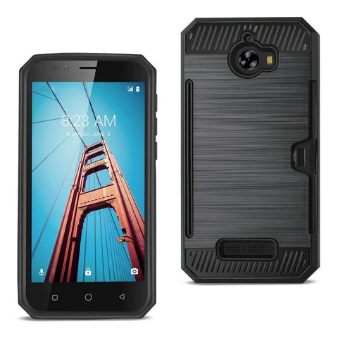 Reiko Coolpad Defiant Slim Armor Hybrid Case With Card Holder In Black
