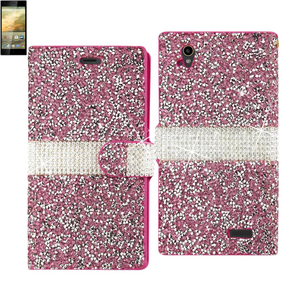 Reiko Zte Warp Elite Diamond Rhinestone Wallet Case In Pink