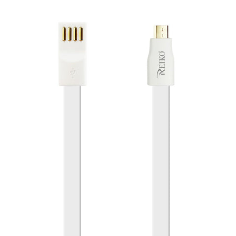 Reiko Flat Micro Usb Gold Plated Data Cable 3.9ft With Cable Tie In White