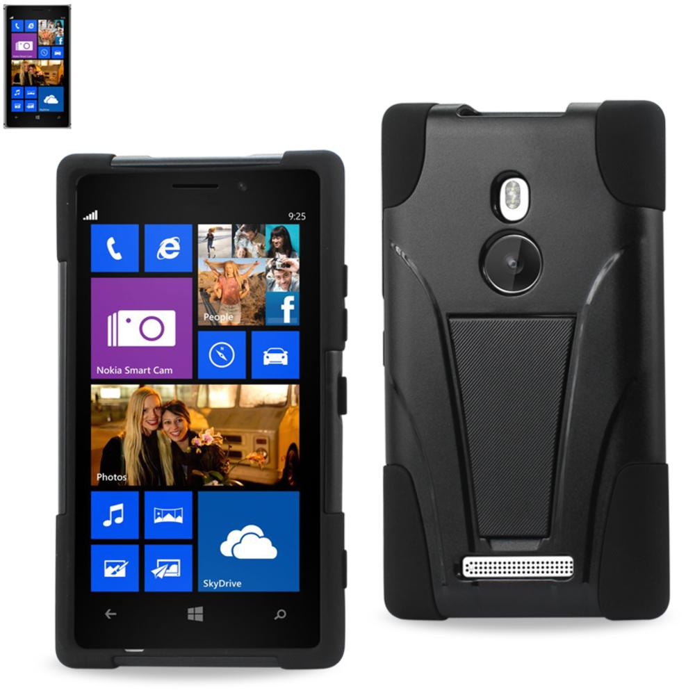 Reiko Nokia Lumia 925 Hybrid Heavy Duty Case With Kickstand In Black