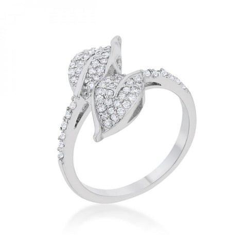 Liana 0.1ct Cz Rhodium Leaf Wrap Ring (size: 05) R08456r-c01-05