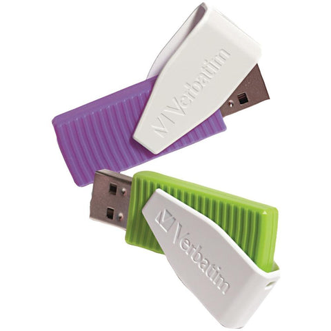 Verbatim 98425 Store N Go Swivel Usb Drives (16gb; 2 Pk; Green/violet)