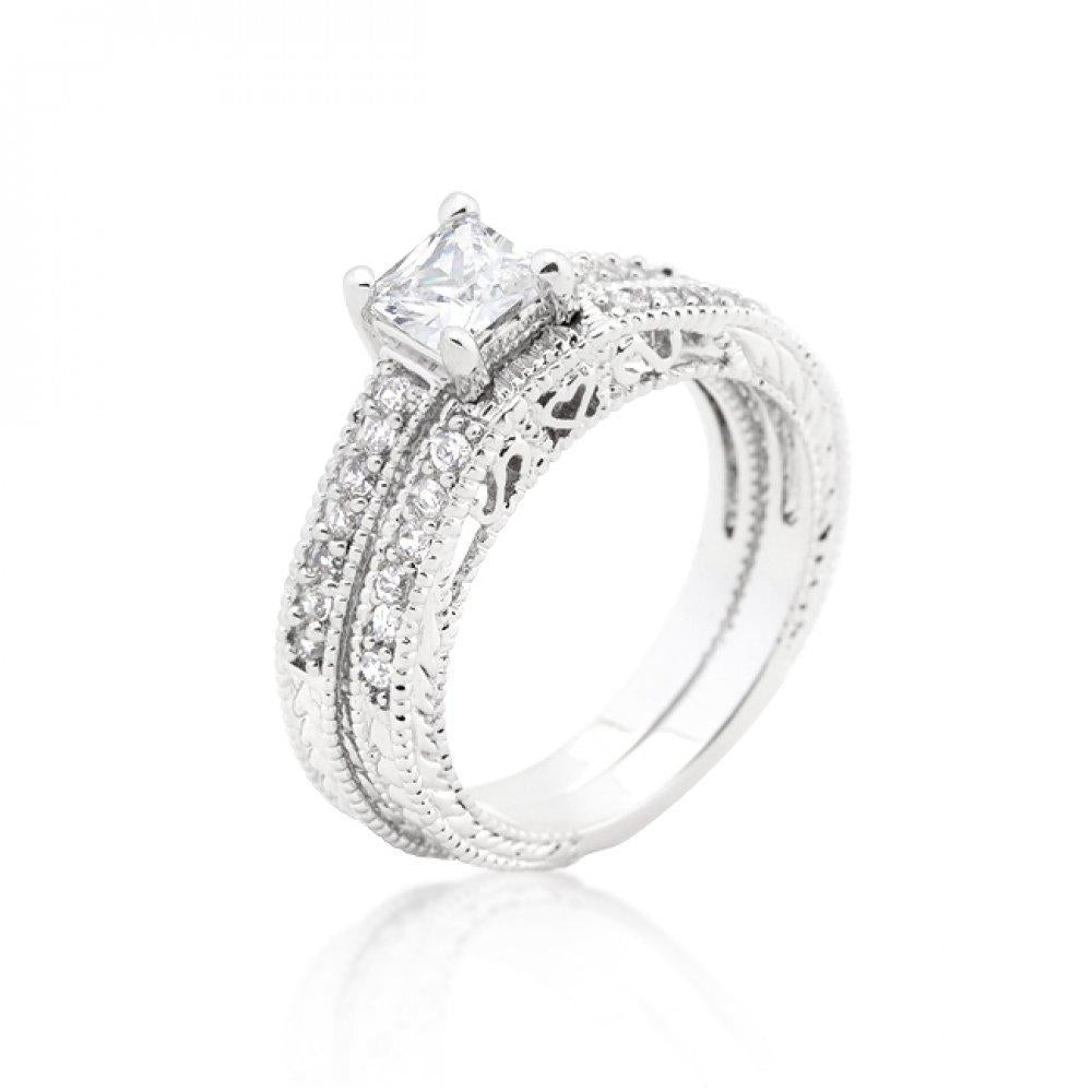 Princess Cut Filigree Bridal Ring Set (size: 09) R08298r-c01-09