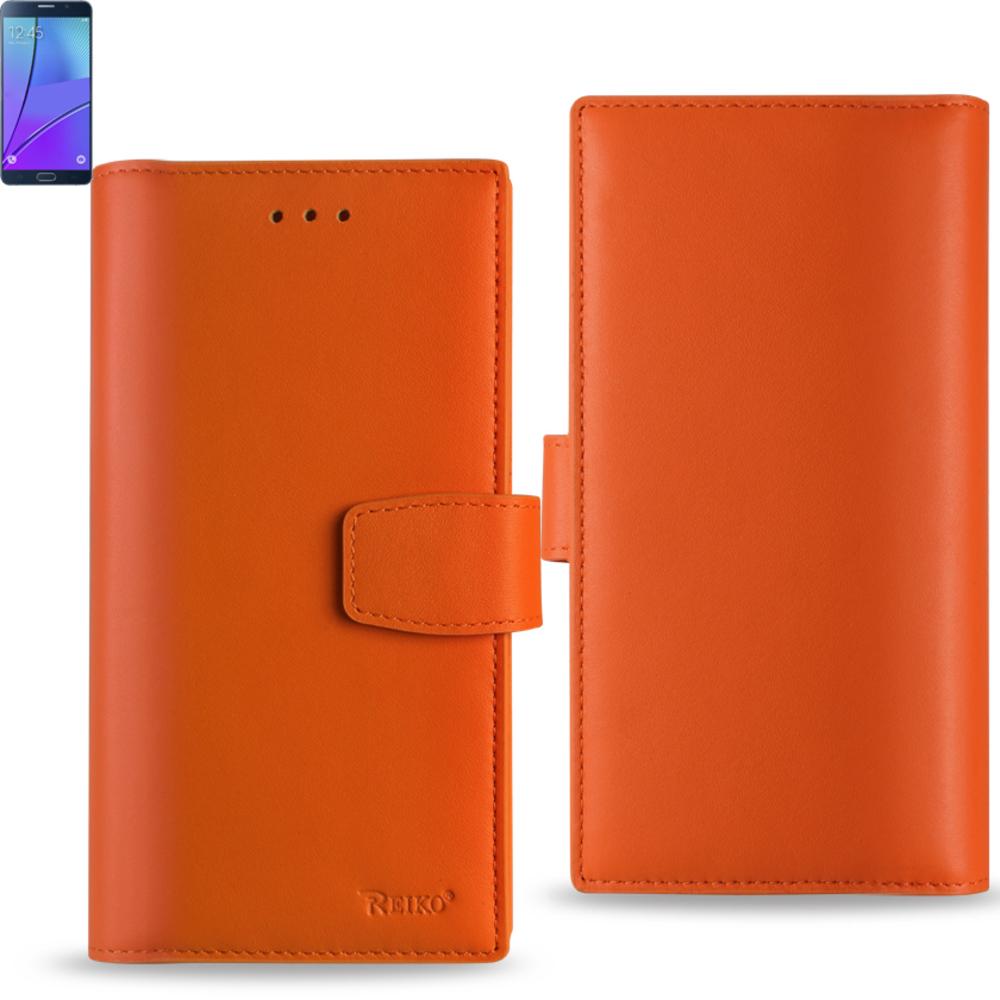 Reiko Samsung Galaxy Note 5 Genuine Leather Rfid Wallet Case In Tangerine