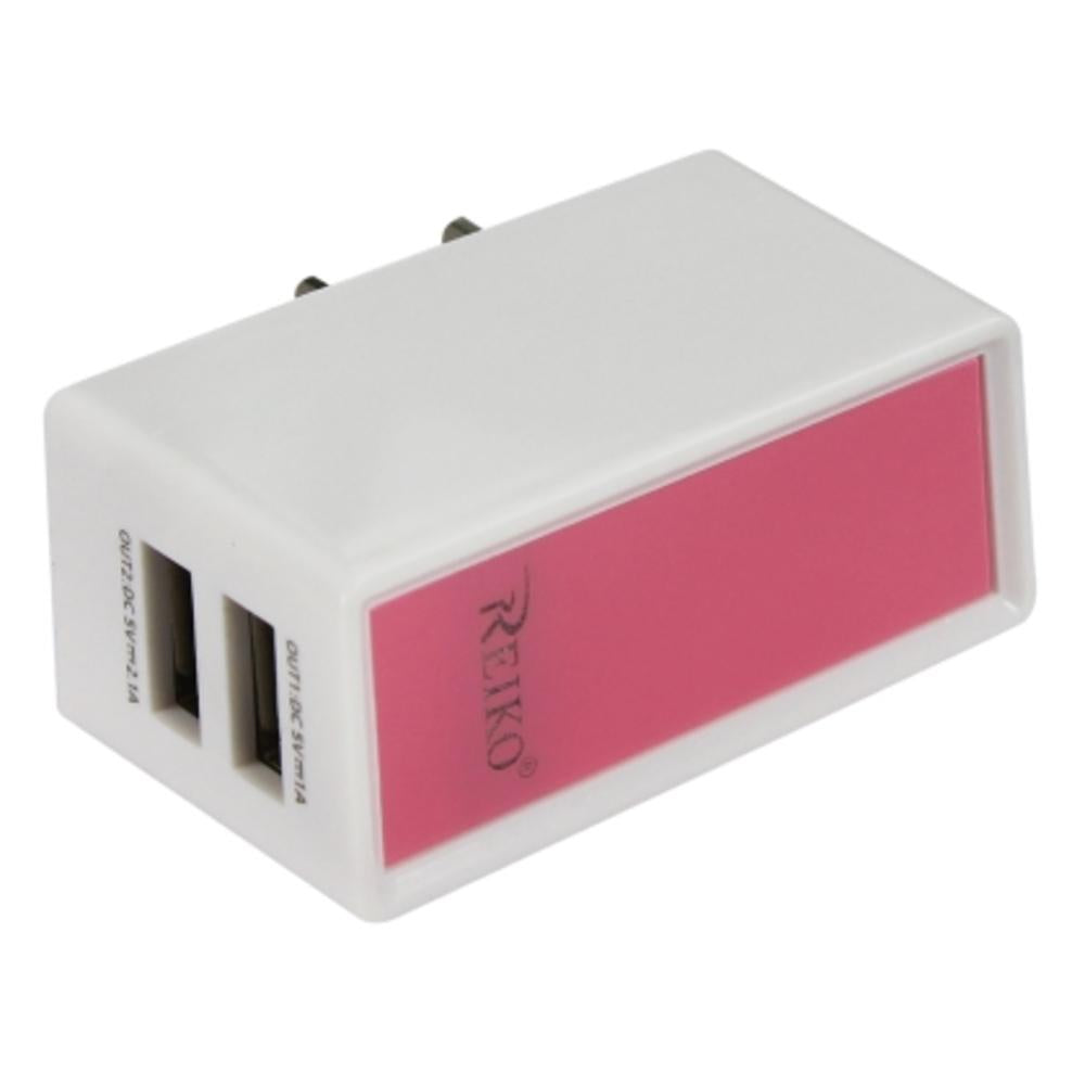 Reiko 2 Amp Dual Port Wall Usb Travel Adapter Charger In Pink White
