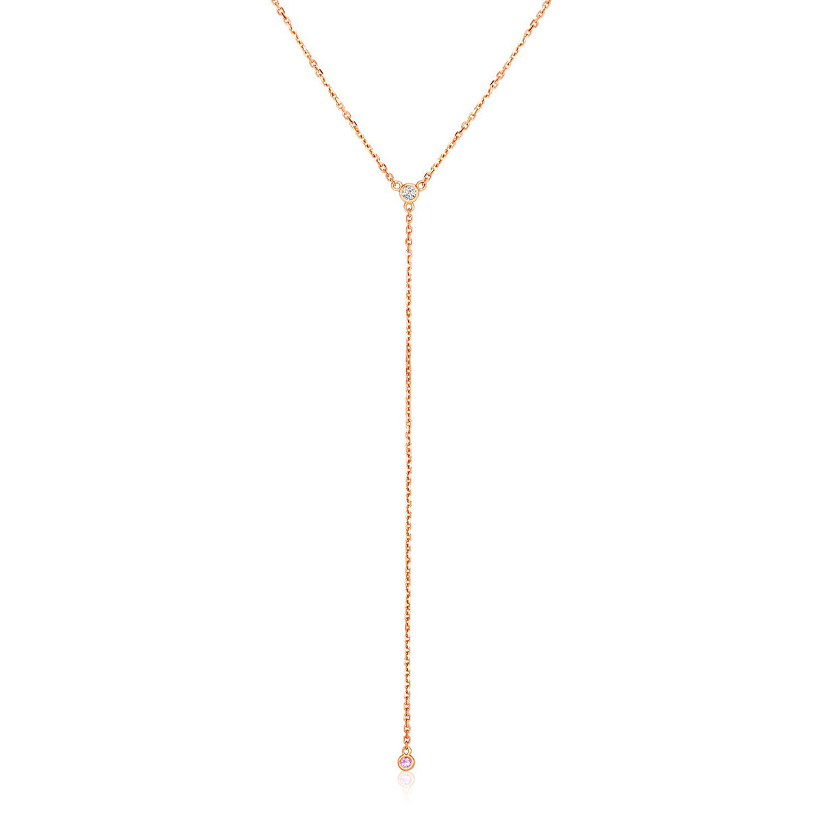 14k Rose Gold 20 inch Lariat Necklace with Diamonds