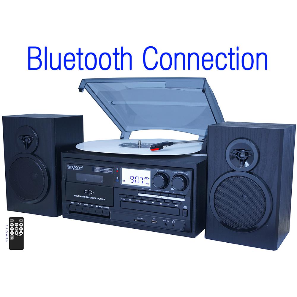 Boytone Bt-28spb, Bluetooth Classic Style Record Player Turntable With Am/fm Radio,