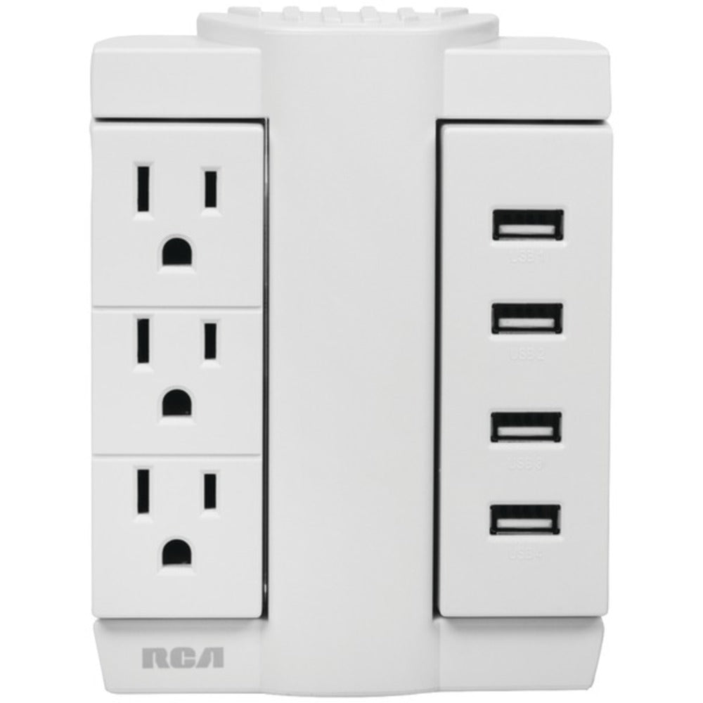 Rca Pswts3u48z 3-outlet Swivel Wall Tap With 4 Usb Ports