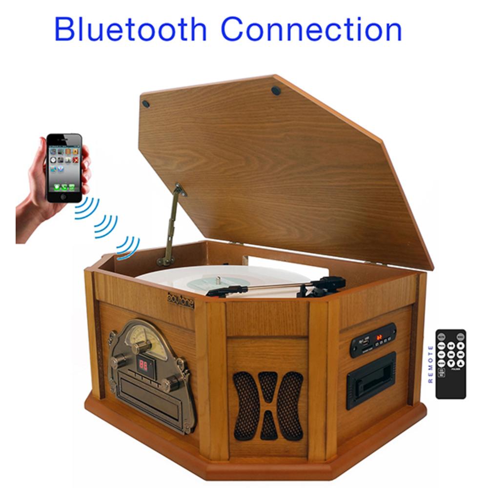 8-in-1 Boytone Bt-25pw With Bluetooth Connection Natural Wood Classic Turntable