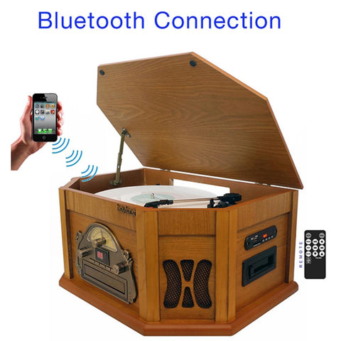 8-in-1 Boytone Bt-25pw With Bluetooth Connection Natural Wood Classic Turntable
