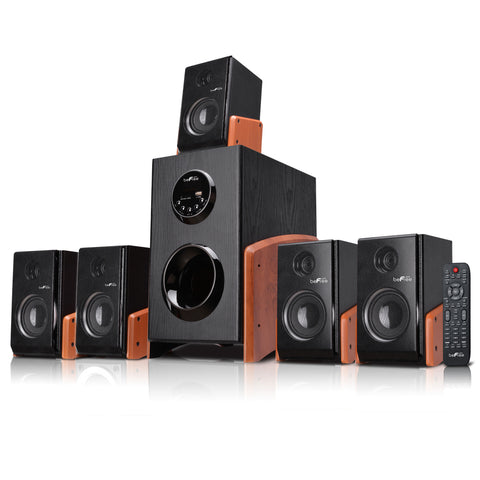Befree Sound 5.1 Channel Surround Sound Bluetooth Speaker System -wood
