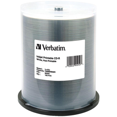 Verbatim Hub-printable 700mb 80-minute 52x Cd-rs&#44; 100-ct Spindle Vtm95252