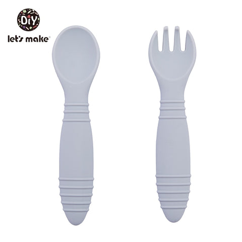 Let&#39;s Make Silicone Baby Feeding Set Waterproof Spoon Fork Non-Slip Feedings Tableware Baby Products Dinnerware For Kid BPA Free