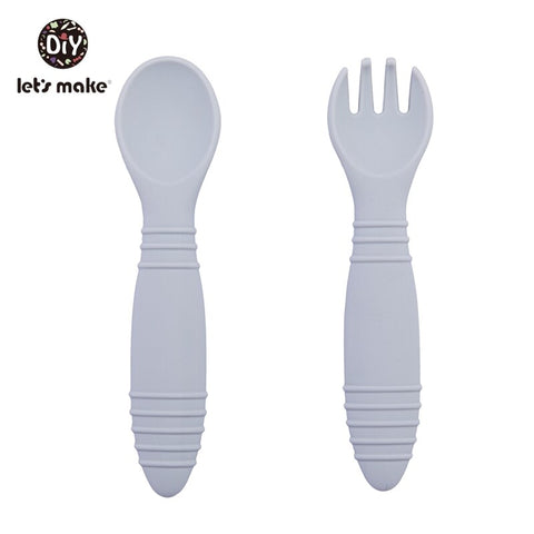 Let&#39;s Make Silicone Baby Feeding Set Waterproof Spoon Fork Non-Slip Feedings Tableware Baby Products Dinnerware For Kid BPA Free