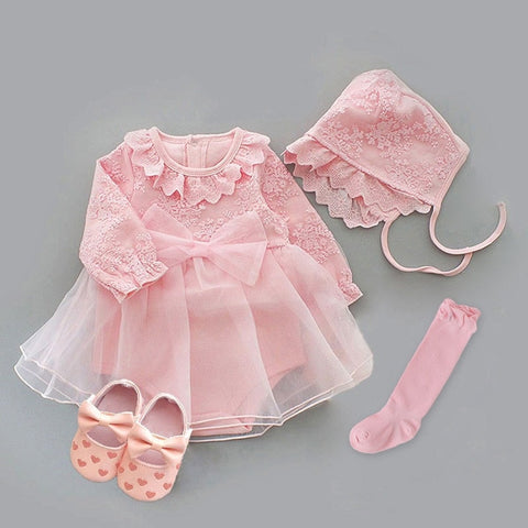 2022 Infant Christening Dress Newborn Baby Girl Dresses&amp;Clothes Princess 0 3 6 12 Months Baby Baptism Dress Shoes Tights