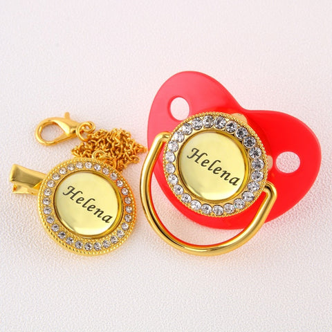 0-18 Months BPA Free Customized Any Name Personalized Golden Bling Pacifier And Clip Luxury Baby Pacifier For Baby Shower Gift