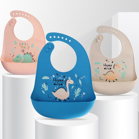 Soft and waterproof baby silicone scarf  cute cartoon print  baby items boys and girls adjustable bibs burp cloths