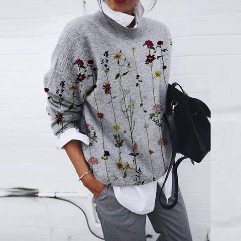 Vintage Print Loose Top Casual O Neck Long Sleeve Women Blouse 2021 Autumn Winter New Fashion Elegant Knitting Blouses Plus Size