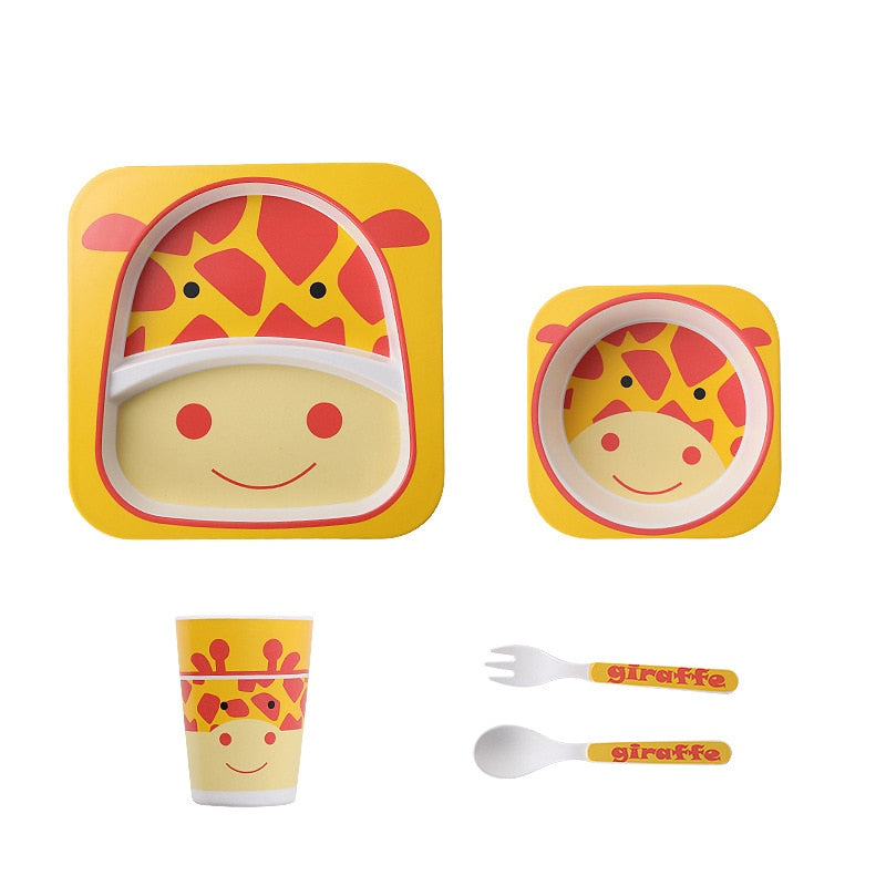 Imebaby5 piece set bamboo tableware bamboo bowl baby feeding plate creative cartoon children bowl / cup / fork spoon gift set