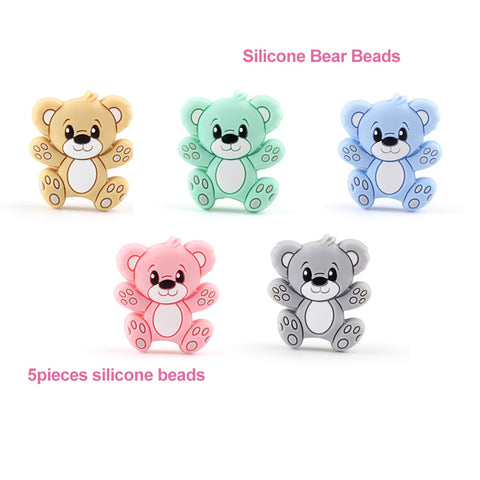 5pcs Silicone Animal Cartoon Baby Beads Teether Koala Cat Dog Bear For Pacifier Clips Beads Newborn Food grade Teething Products