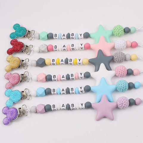 Personalize Name Mouse Head Dummy Clip Pacifier Clips Baby Silicone Pacifier Holder Chain Baby Attache Sucette Gift