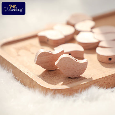 10pcs Beech Wooden Beads Baby Teether Rodent Mini Birds Hearts Beads DIY Necklace Pacifier Chain Crafts Jewelry Children Product