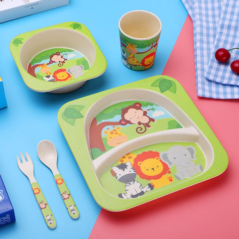 Imebaby5 piece set bamboo tableware bamboo bowl baby feeding plate creative cartoon children bowl / cup / fork spoon gift set
