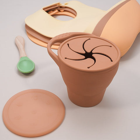 BPA Free Kids Silicone Food Storage Box Solid Color Baby Snack Cup Portable Children Snacks Container With Lid