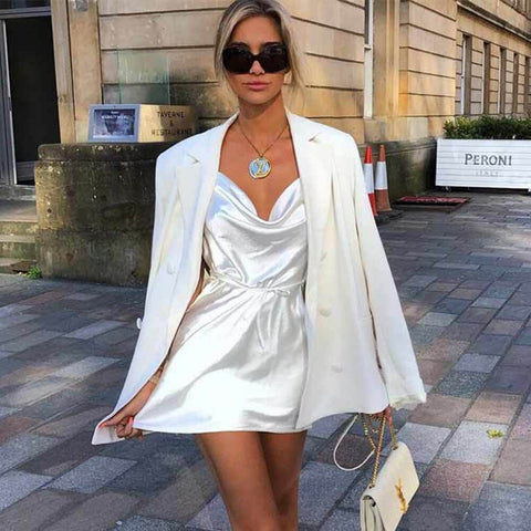 Solid Color Spaghetti Strap Satin Dress Sexy Women Sleeveless One-Piece Slip Dress for Summer Club Party Wear Lady Mini Dress