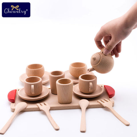Wooden Kitchen Toys Beech Tea Pots Set Pretend Play Baby Toys For Kids Gift Wooden Cutlery Wooden Toddler Kitchen Kids Products