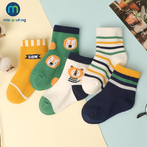 5 Pairs/Lot Bear Lion Cartoon Kids Socks For Children Boys Baby Girl Socks Drawings Cotton New Year&#39;s Socks Women&#39;s Miaoyoutong