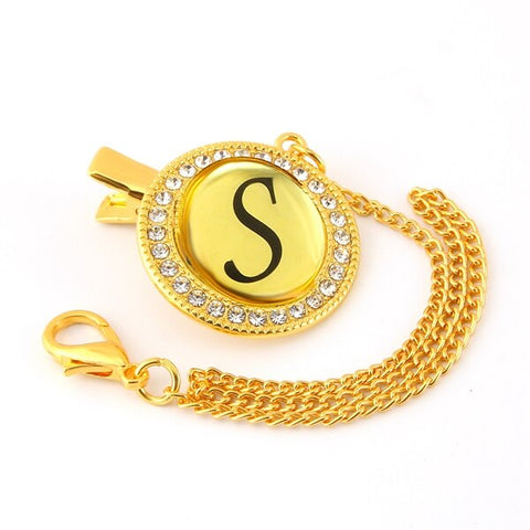 Bling Baby Pacifier Clip Golden Any Initials Letter Pacifiers Chain Holder Baby Dummy Clips Safe Metal Chains