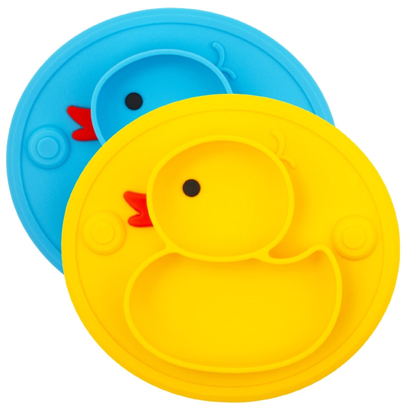 Qshare Baby Duck Dishes Silicone Plate Suction Tray Antislip Mini Mat Toddler Placemat Kids Food Feeding Bowl Baby Tableware