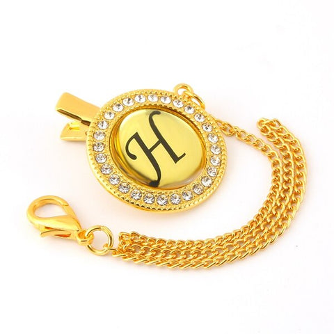 Bling Baby Pacifier Clip Golden Any Initials Letter Pacifiers Chain Holder Baby Dummy Clips Safe Metal Chains